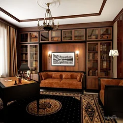 Интерьер гостиной с темной мебелью в классическом стиле