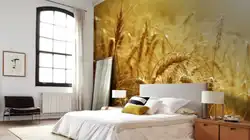 Bedroom Interior With Photo Wallpaper Feathers