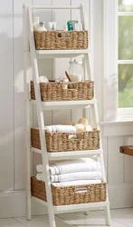 Wicker baskets in the bathroom interior