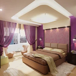 Lilac Beige Bedroom Interior