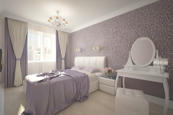 Lilac beige bedroom interior