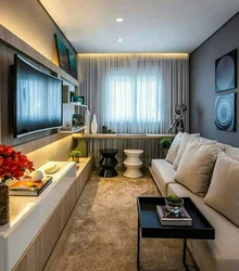 Narrow living room design with window