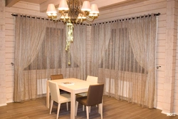 Curtains In The Kitchen In A Wooden House Photo