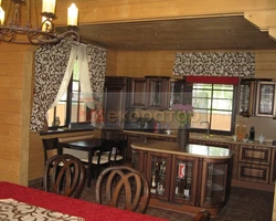 Curtains In The Kitchen In A Wooden House Photo
