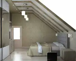 Дизайн Мансарды С Двускатной Крышей Спальня Фото