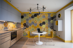 Yellow Wallpaper In The Kitchen In The Interior Photo