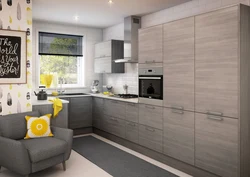 Combination of gray and beige in the kitchen interior photo