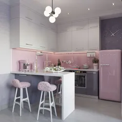 Combination Of Gray And Pink Colors In The Kitchen Interior