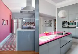 Combination Of Gray And Pink Colors In The Kitchen Interior