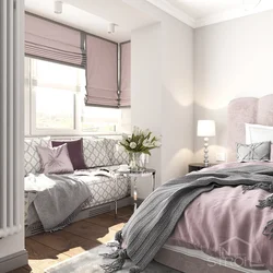 Gray and pink colors in the bedroom interior