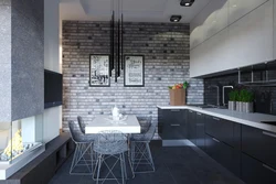 Wallpaper for kitchen gray brick design