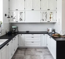White Kitchen With Black Handles And Black Countertop Photo