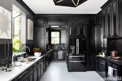 Kitchen interior with dark wallpaper