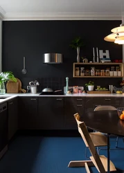 Kitchen interior with dark wallpaper