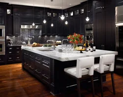 Kitchen Interior With Dark Wallpaper