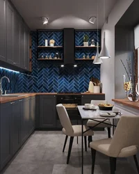 Kitchen Interior With Dark Wallpaper