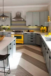 Combination of gray and gold in the kitchen interior photo