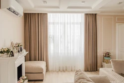 Cappuccino-colored curtains in the living room interior photo