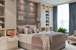 Design of the bed area in the bedroom photo
