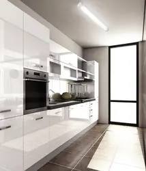 White Porcelain Tiles In The Kitchen Interior Photo