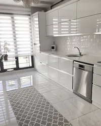 White Porcelain Tiles In The Kitchen Interior Photo