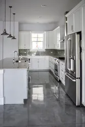 White porcelain tiles in the kitchen interior photo