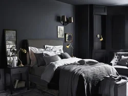 Graphite color in the bedroom interior photo