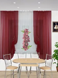 Curtains for the kitchen in a modern style two-tone long photo design