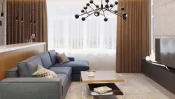 Дизайн с темным диваном гостиной