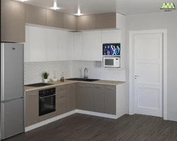 Kitchen with gray refrigerator design