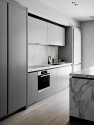 Кухня с серым холодильником дизайн