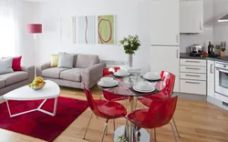 Kitchen with red chairs photo