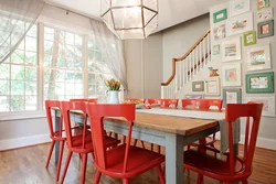 Kitchen with red chairs photo