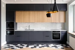 Dark gray kitchen with white photo