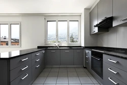 Кухня темно серая с белым фото