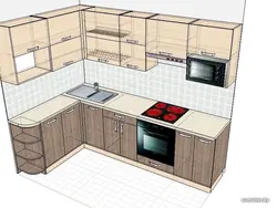 Дызайн кухні кутняй з халадзільнікам і посудамыйнай