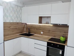 Oak Ceramic Countertop In The Kitchen Interior Photo