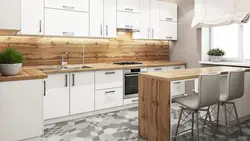 Oak ceramic countertop in the kitchen interior photo