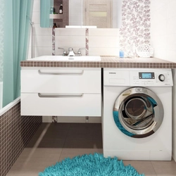 Washing machine under the sink in the bathroom design