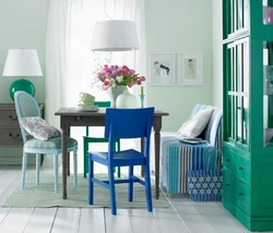 Color of chairs in the kitchen interior