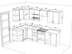 Kitchen project with corner sink with photo dimensions