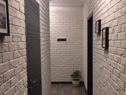 Hallway wallpaper bricks design