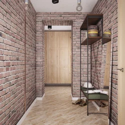 Hallway wallpaper bricks design