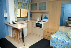 Design of a dormitory room 12 sq m with kitchen