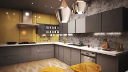 Серый и золотой в интерьере кухни