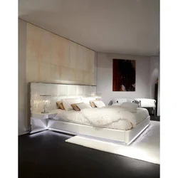 Floating bed in the bedroom interior