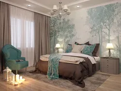 Combination Of Colors In The Interior Curtains And Wallpaper In The Bedroom