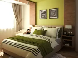 Combination of colors in the interior curtains and wallpaper in the bedroom