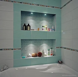 Design Of Shelves In The Bathroom Made Of Tiles Photo