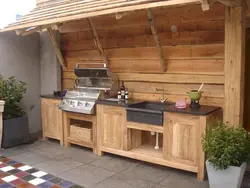 DIY kitchen made of wood for a summer residence ideas photo